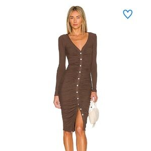 grace button front dress superdown in chocolate brown NWT
